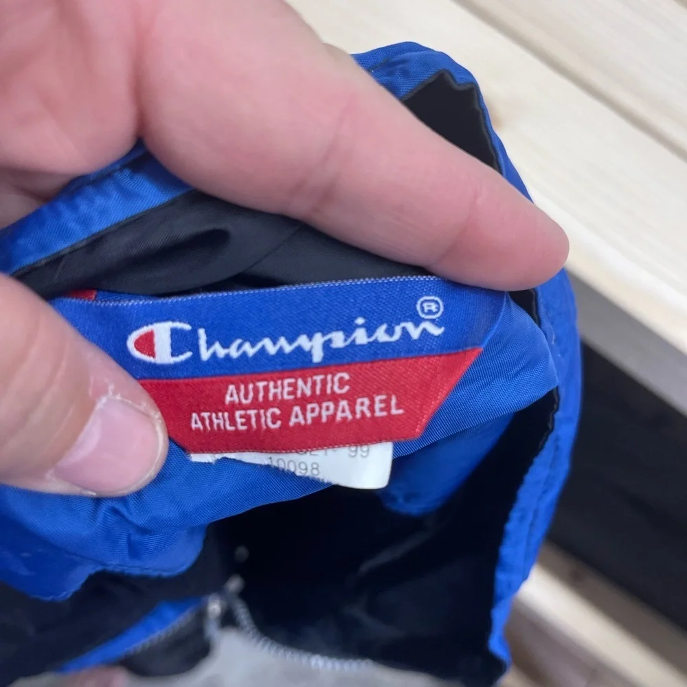 Vintage Champion Men's Black and Blue Windbreaker Jacket